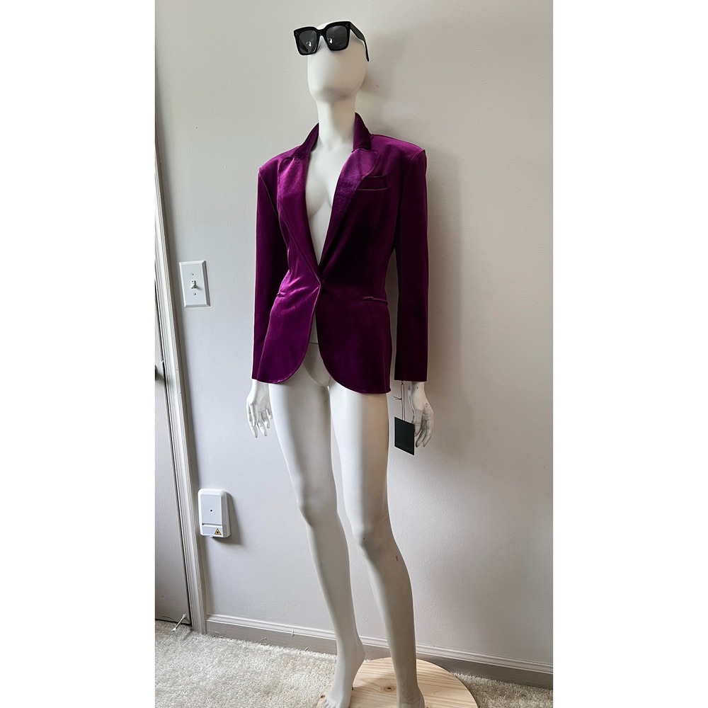 Norma Kamali Raspberry Velvet Blazer XS 34 90s Glam Power Shoulder Party - Picture 2 of 7